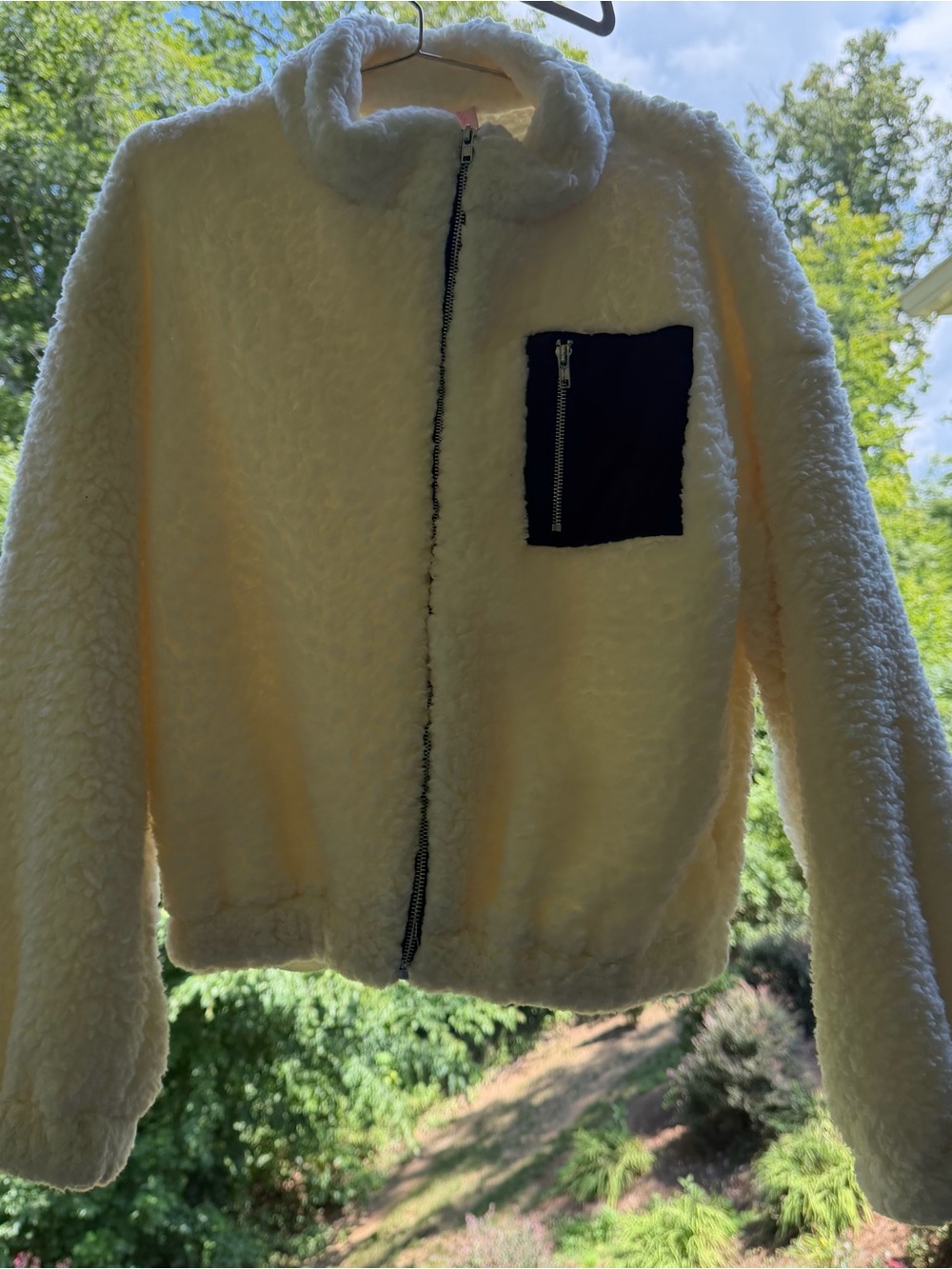 Pink Lily Cream Sherpa Jacket with Pink Logo Tag